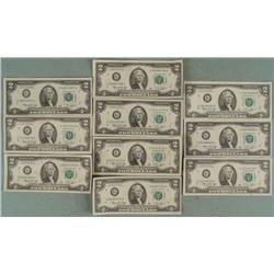 10 UNC 1976 $2 Bills Notes G Mint Chicago