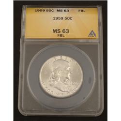 1959 MS 63 Franklin Silver Half Dollar FBL