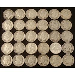 30 Diff Date Roosevelt Silver Dimes 1946-64 -Nice Set