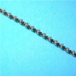 Emerald and .10 ct Diamonds 14K White Gold Bracelet