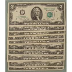 (10) 1976 $2 Notes H Mint St Louis- All Nice, Some UNC