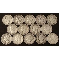 14 Mixed Date Mercury Silver Dimes -Some Mint Marks