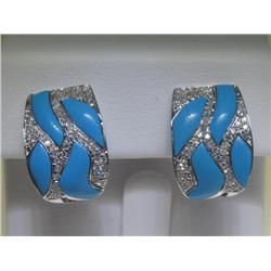 Turquoise and .57 ct Diamonds 14K White Gold Earrings