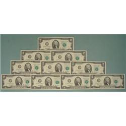 10 Consecutive 2003 A $2 Bills Notes G Mint Chicago CU