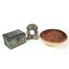 Image 1 : TOLE BOX, TURNED BOWL AND MIRROR.