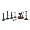 Image 1 : FIVE HOGSCRAPER CANDLESTICKS, WICK TRIMMER AND CHAMBER LAMP.