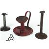 Image 3 : FIVE HOGSCRAPER CANDLESTICKS, WICK TRIMMER AND CHAMBER LAMP.