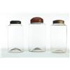 Image 1 : THREE BLOWN GLASS JARS WITH TIN LIDS