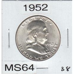 1952 SILVER FRANKLIN HALF UNCIRCULATED MS 64
