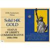 Image 1 : SOLID 14 K GOLD LIBERTY COMMEMORATIVE