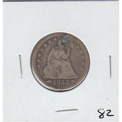 SEATED QUARTER1853 PLUGGED