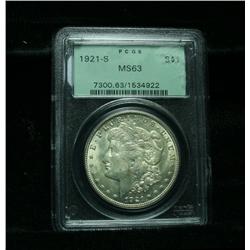 PCGS Original Green Holder 1921-s Morgan Dollar Graded Select Uncirculated ms63  PCGS OGH