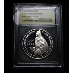 2000 Iceland Kronur Proof Silver Commemorative Graded PR70