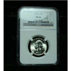 ***RARE   NGC 1953-s Washington Quarter Graded Gem Uncirculated ms66  NGC   RARE***