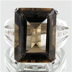 34.33twc Smoky Quartz Diamond Sterling Ring (JEW-3422)