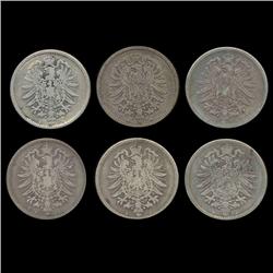1875 Germany 1 Mark Better Grade 6 Pcs 2 Mints (COI-8017)