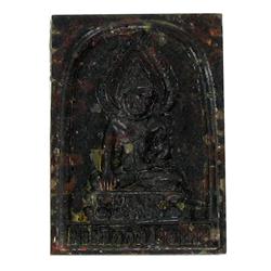 Vintage Thai Clay Monk Tiger Amulet in Nickel Pendant Case (ANT-1148)