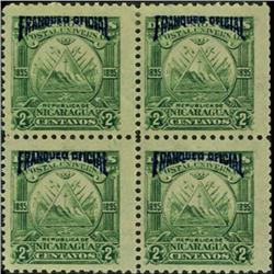 1895 Nicaragua 2c Official Block of 4 (STM-0405)