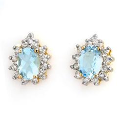 Genuine 3.75 ctw Aquamarine & Diamond Earrings 14K Gold