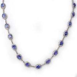 Genuine 25.0 ctw Tanzanite & Diamond Necklace 10K Gold