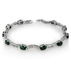 Genuine 4.25 ctw Emerald & Diamond Bracelet White Gold