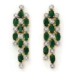 Genuine 4.03 ctw Emerald & Diamond Earrings Yellow Gold