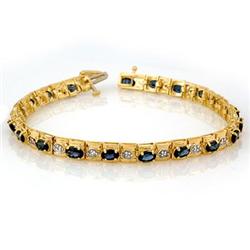 Genuine 6.09 ctw Blue Sapphire & Diamond Bracelet Gold