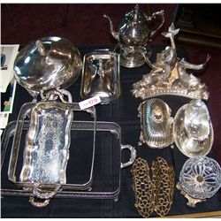 Table Lot of Silver Plate Items.