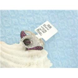 18k White Gold Ring with Diamonds and Rubies