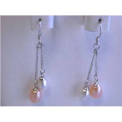 Dangling Pearl and Silver Earrings
