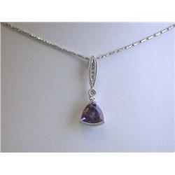 14k White Gold Necklace with Amethyst & Diamond Pendant