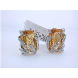 14k White Gold with Citrine and Diamond Earrings