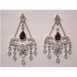 14k White Gold Earrings with Diamonds and Garnet