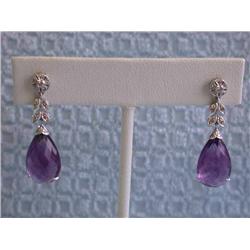 18k White Gold with Amethyst and Diamond Earrings