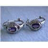 Image 2 : 14k White Gold Earrings with Diamonds and Amethyst