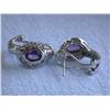 Image 3 : 14k White Gold Earrings with Diamonds and Amethyst