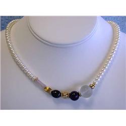 Pearl and Gemstone Necklace with Silver Clasp