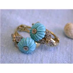 14ky Gold Earrings with Turquoise and Diamonds