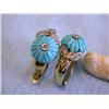 Image 3 : 14ky Gold Earrings with Turquoise and Diamonds