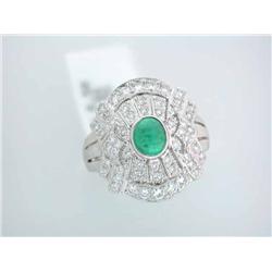 18k White Gold Ring with Diamonds and Emerald