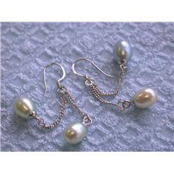 Dangling Pearl and Silver Earrings