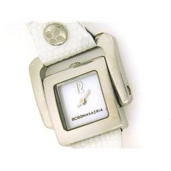 BCBGMAXAZRIA Women's BG6229 Arabesque Silver-Tone White Leather Watch
