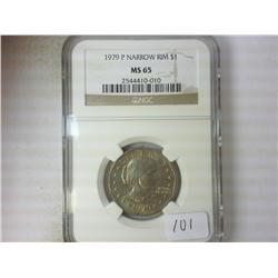1979-P NARROW RIM SBA DOLLAR NGC MS65