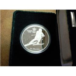 1985 CANADA DOWNHILL SKIER $20 OLYMPIC PF SILVER