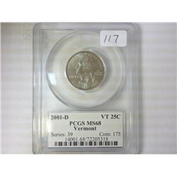 2001-D VERMONT QUARTER PCGS MS68
