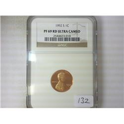 1992-S LINCOLN CENT NGC PF69RD ULTRA CAMEO