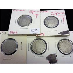 5-1907 LIBERTY "V" NICKELS GOOD-VERY GOOD