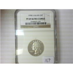 1998-S WASHINGTON SILVER QUARTER NGC PF69 ULTRACAM