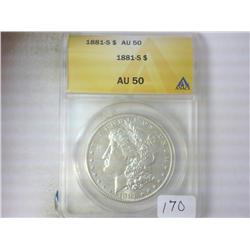 1881-S MORGAN SILVER DOLLAR ANACS AU50