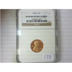 1987-S LINCOLN CENT NGC PF69 RD ULTRA CAMEO